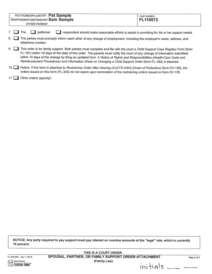 Page 4 of the sample Court Order for Alimony