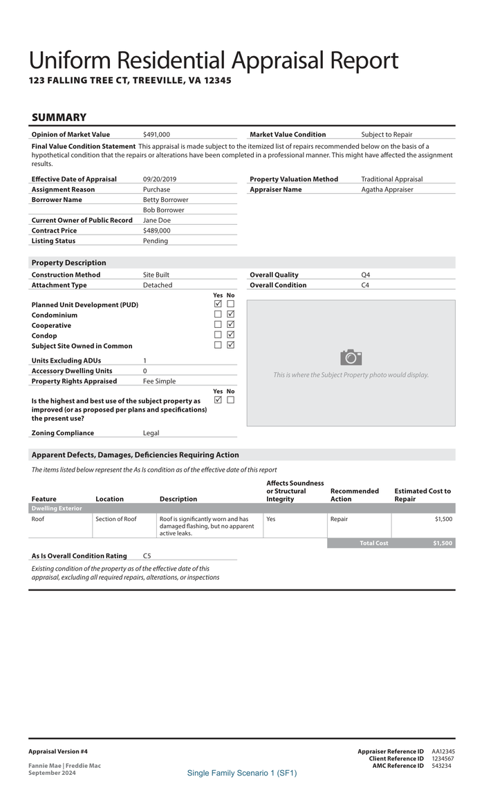 Page 1 of the sample Appraisal Report