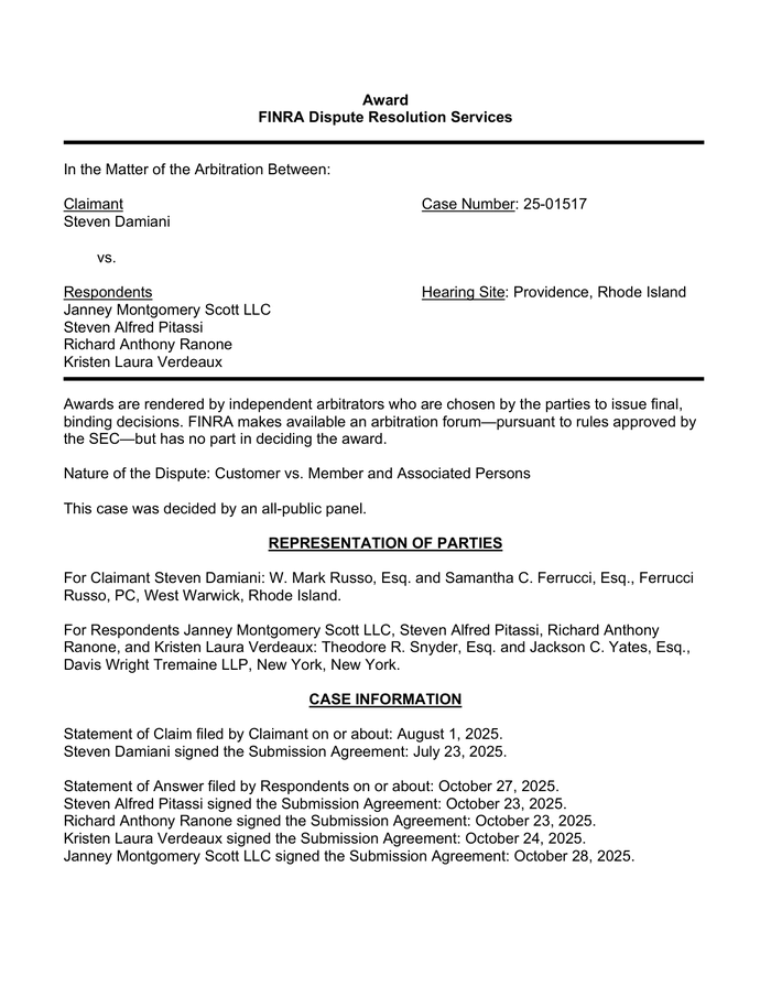 Page 1 of the sample Arbitration Award