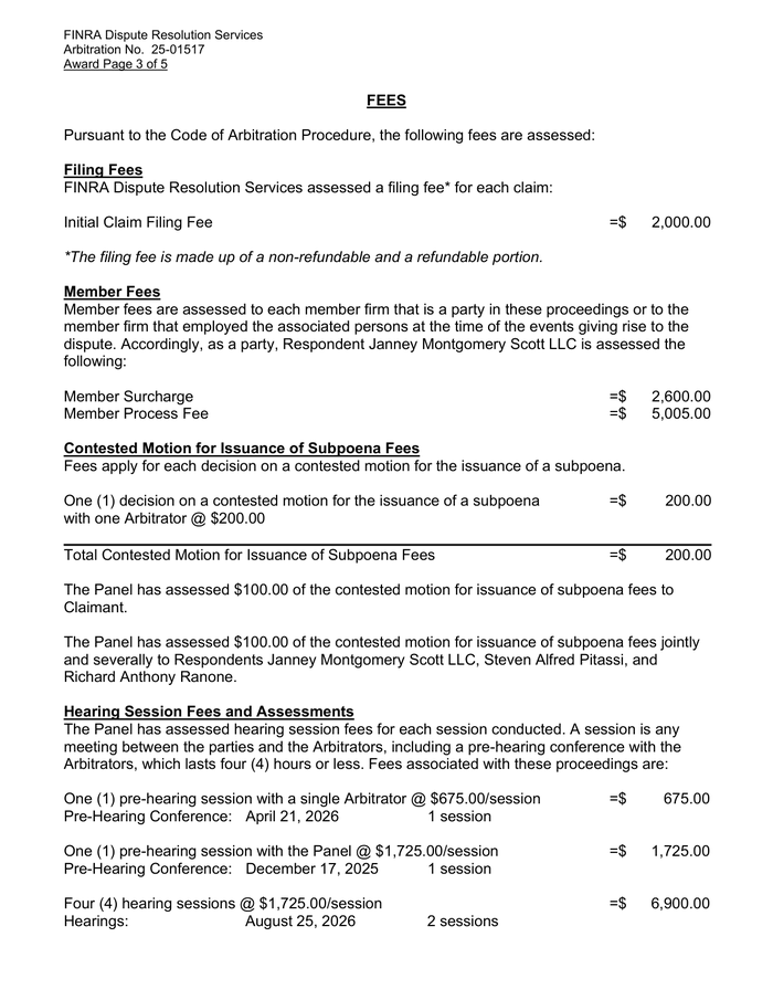 Page 3 of the sample Arbitration Award