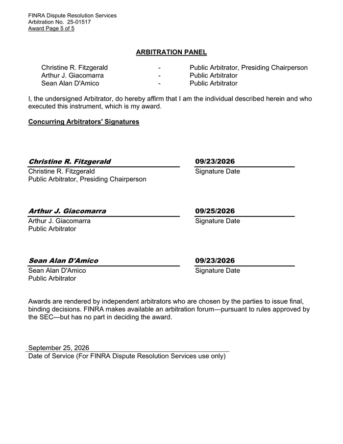 Page 5 of the sample Arbitration Award