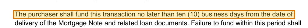 The region of the sample Bailee Letter containing Funding window (business days), with the extracted value outlined