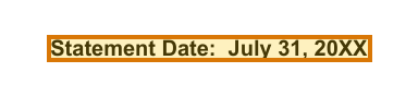 The region of the sample Bank Statement containing Statement date, with the extracted value outlined