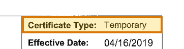 The region of the sample Certificate of Occupancy containing Certificate type, with the extracted value outlined