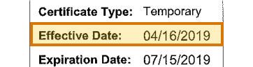 The region of the sample Certificate of Occupancy containing Effective date, with the extracted value outlined