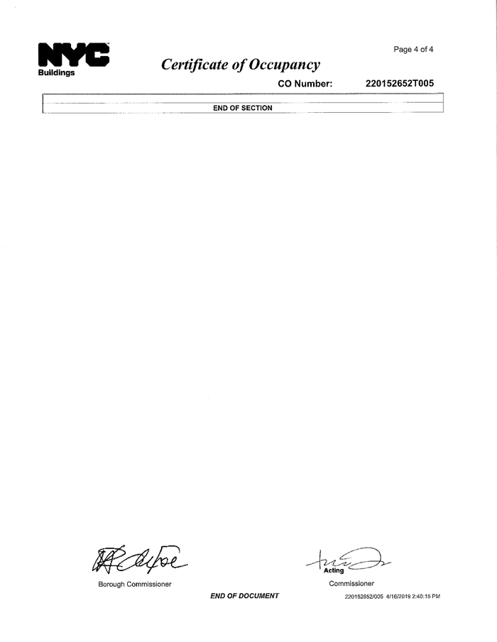 Page 4 of the sample Certificate of Occupancy