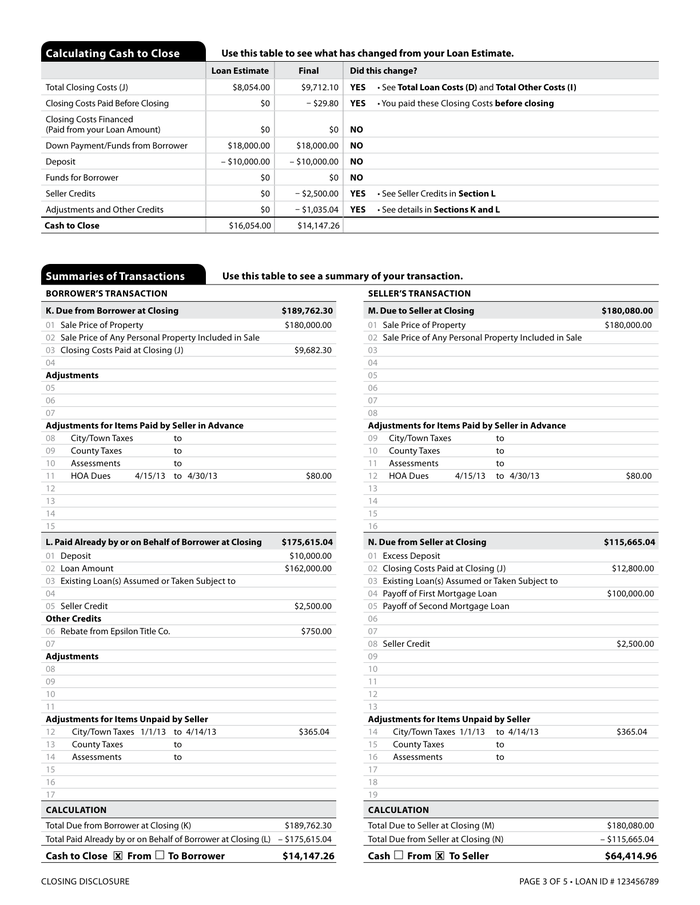 Page 3 of the sample Closing Disclosure