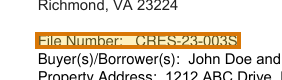 The region of the sample Closing Protection Letter containing File number, with the extracted value outlined