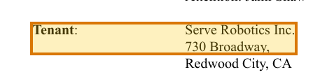 The region of the sample Commercial Lease containing Tenant, with the extracted value outlined