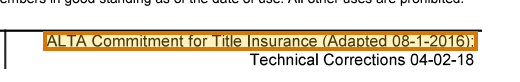 The region of the sample Commitment for Title Insurance containing Form edition, with the extracted value outlined