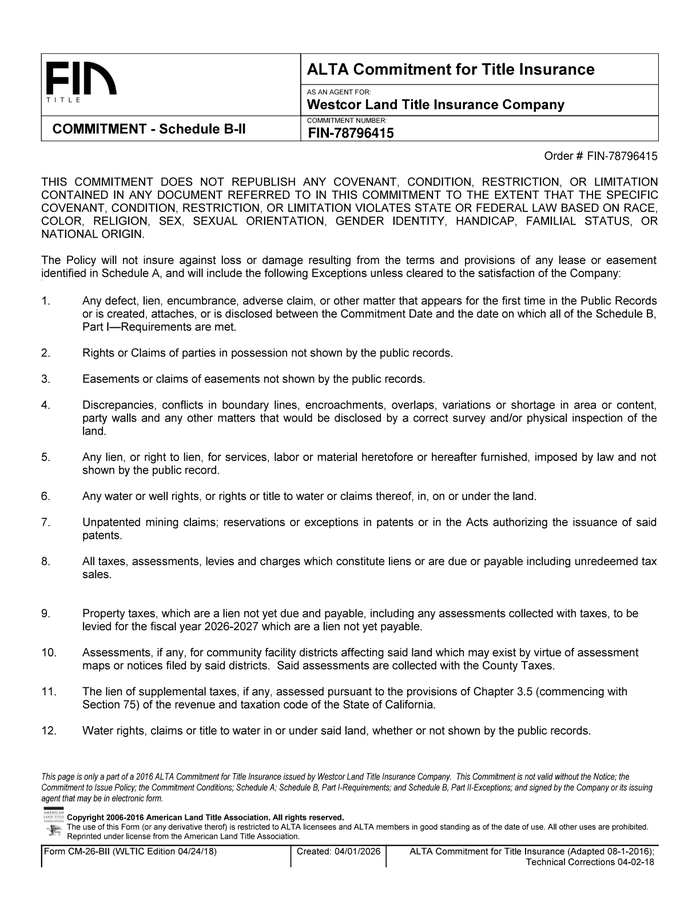 Page 7 of the sample Commitment for Title Insurance