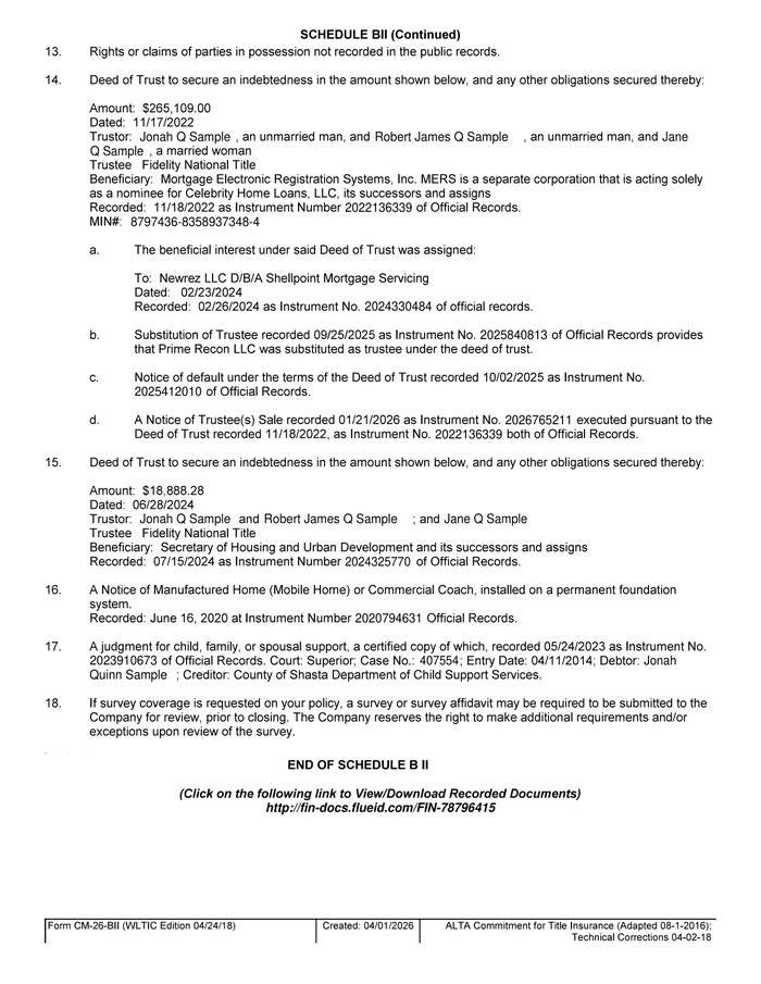 Page 8 of the sample Commitment for Title Insurance