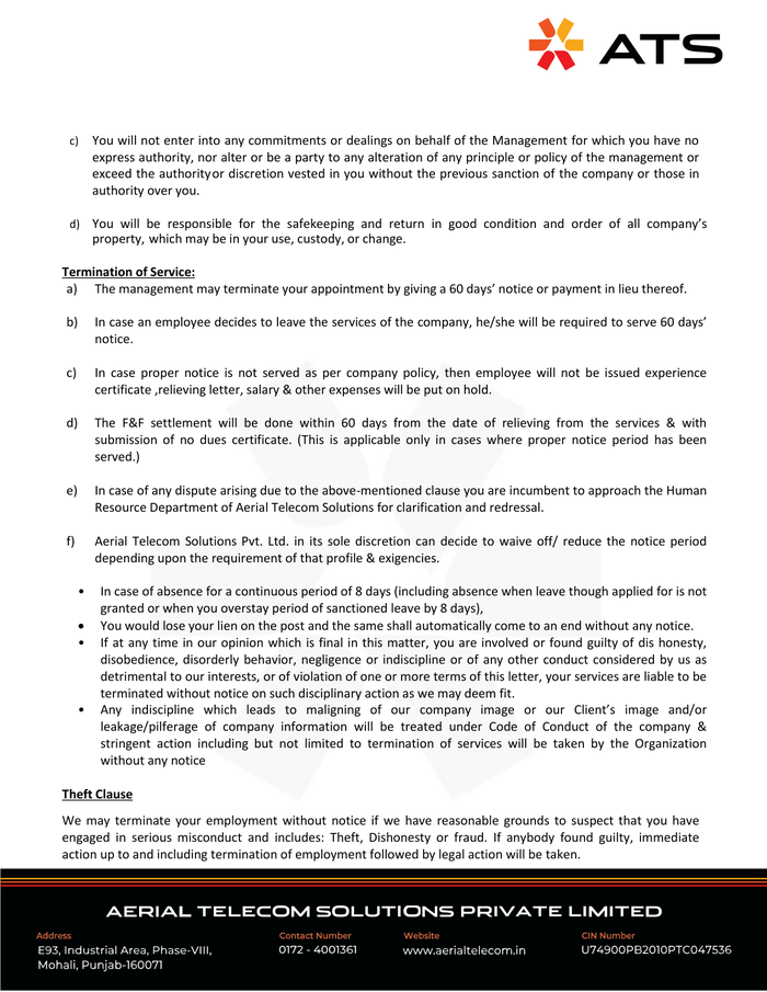 Page 3 of the sample Employment Offer Letter