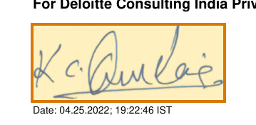 The region of the sample Employment Verification Letter containing Signed, with the extracted value outlined