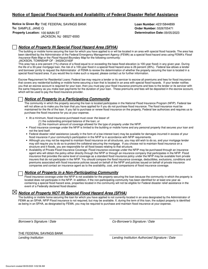 Page 3 of the sample Flood Certification