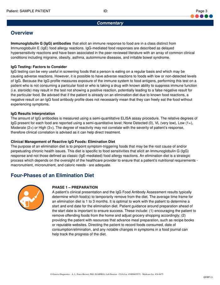 Page 3 of the sample Food Sensitivity Report