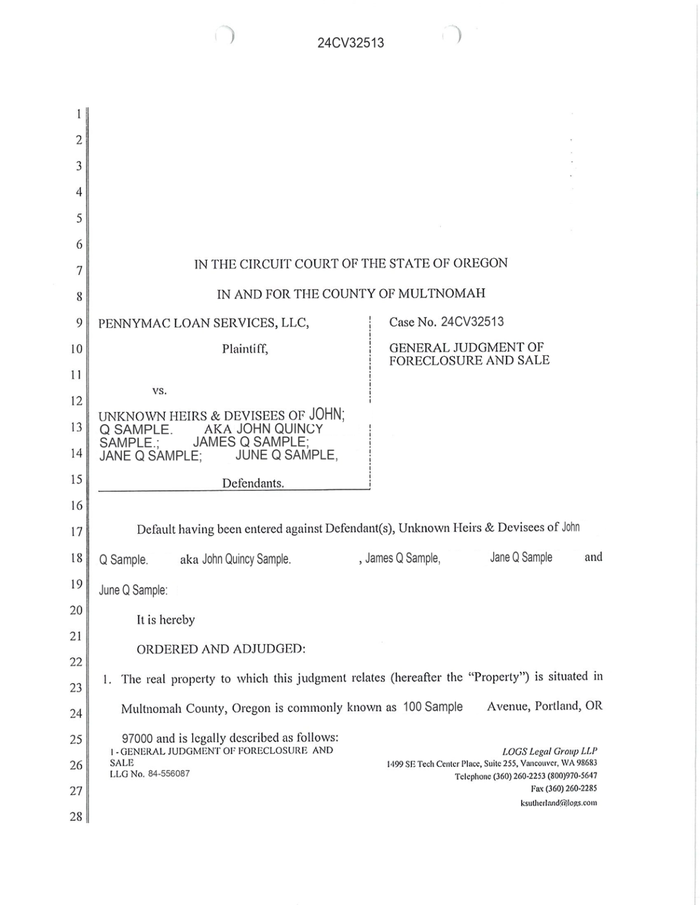 Page 1 of the sample Foreclosure Judgment