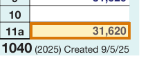 The region of the sample Form 1040 containing Adjusted gross income (line 11a), with the extracted value outlined