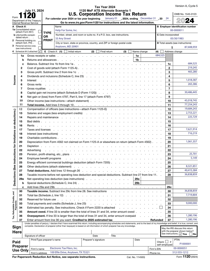 Page 1 of the sample Form 1120