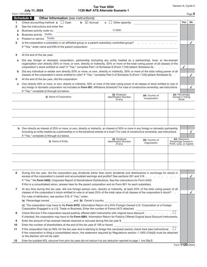 Page 4 of the sample Form 1120