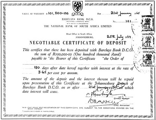 Page 1 of the sample Negotiable Certificate of Deposit
