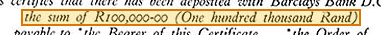 The region of the sample Negotiable Certificate of Deposit containing Principal, with the extracted value outlined