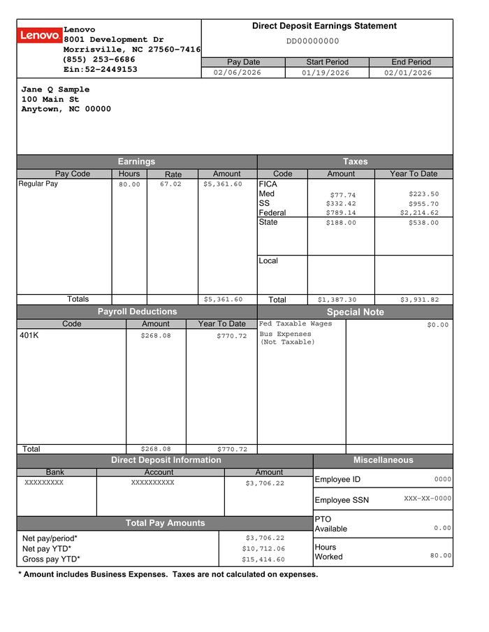 Page 1 of the sample Pay Stub