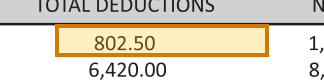 The region of the sample Pension Statement containing Total deductions, with the extracted value outlined