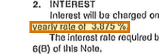 The region of the sample Promissory Note containing Interest rate (%), with the extracted value outlined