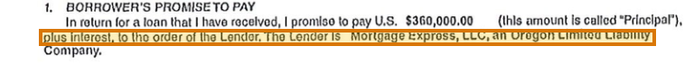 The region of the sample Promissory Note containing Lender, with the extracted value outlined