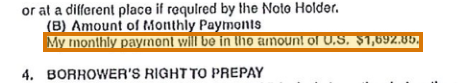 The region of the sample Promissory Note containing Monthly payment, with the extracted value outlined