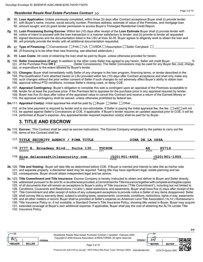 Page 3 of the sample Purchase and Sale Agreement
