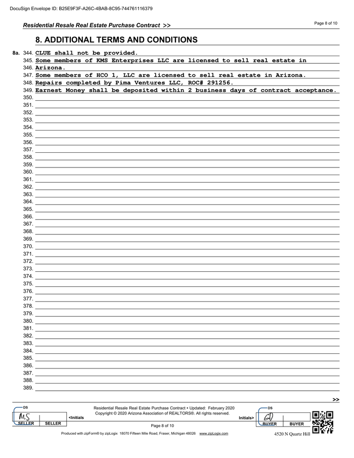 Page 8 of the sample Purchase and Sale Agreement