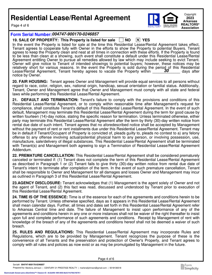 Page 4 of the sample Residential Lease