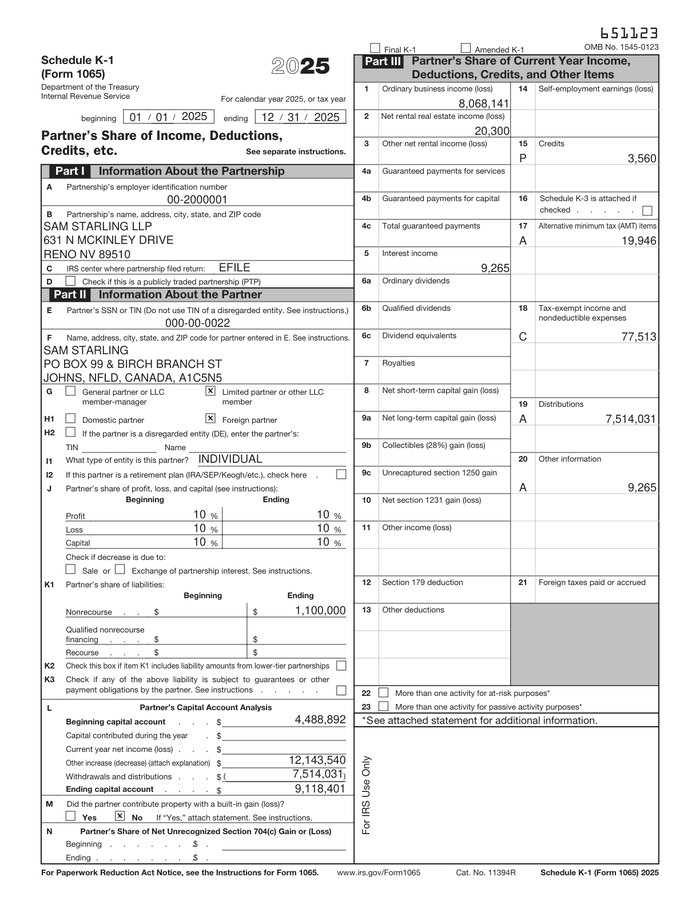Page 1 of the sample Schedule K-1