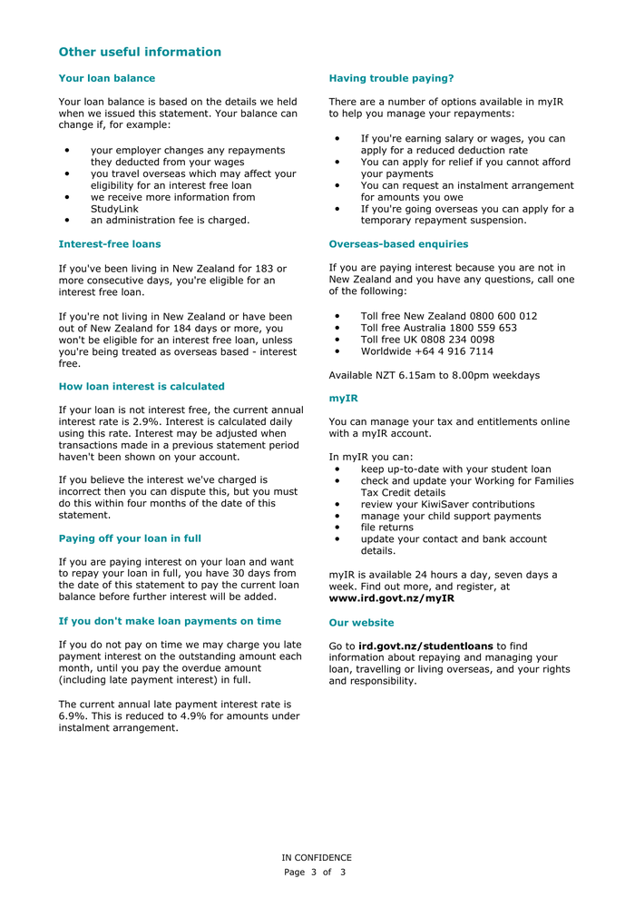 Page 3 of the sample Student Loan Statement
