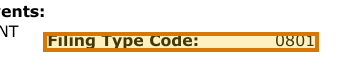 The region of the sample UCC Lien Search containing Filing type code, with the extracted value outlined