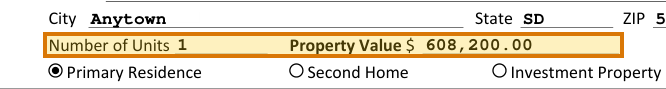The region of the sample Uniform Residential Loan Application containing Number of units, with the extracted value outlined