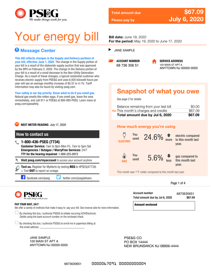 Page 1 of the sample Utility Bill