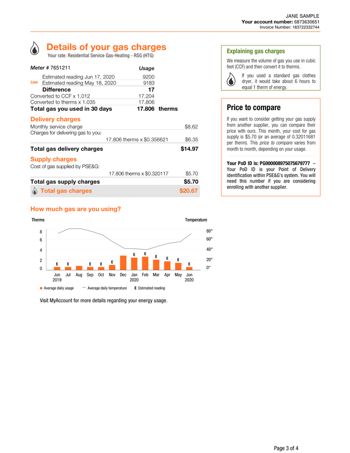 Page 3 of the sample Utility Bill