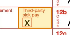 The region of the sample W-2 Form containing Third-party sick pay checked (box 13), with the extracted value outlined