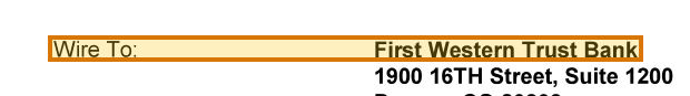 The region of the sample Wire Instructions containing Receiving bank, with the extracted value outlined